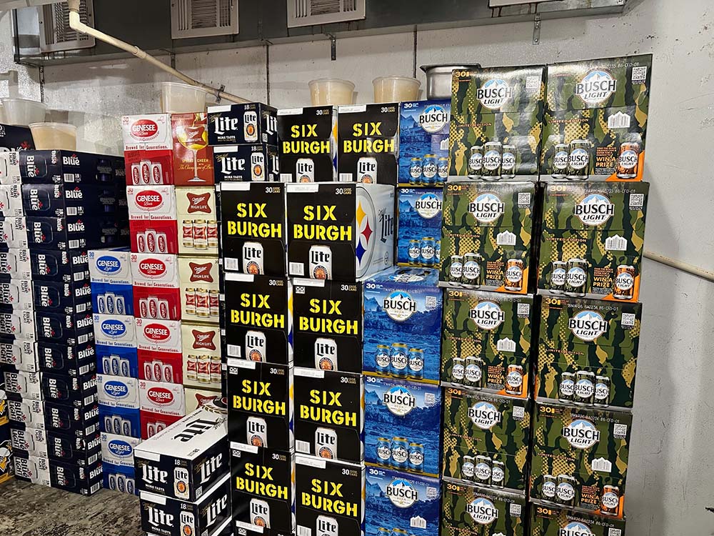 Stacks of common domestic beer