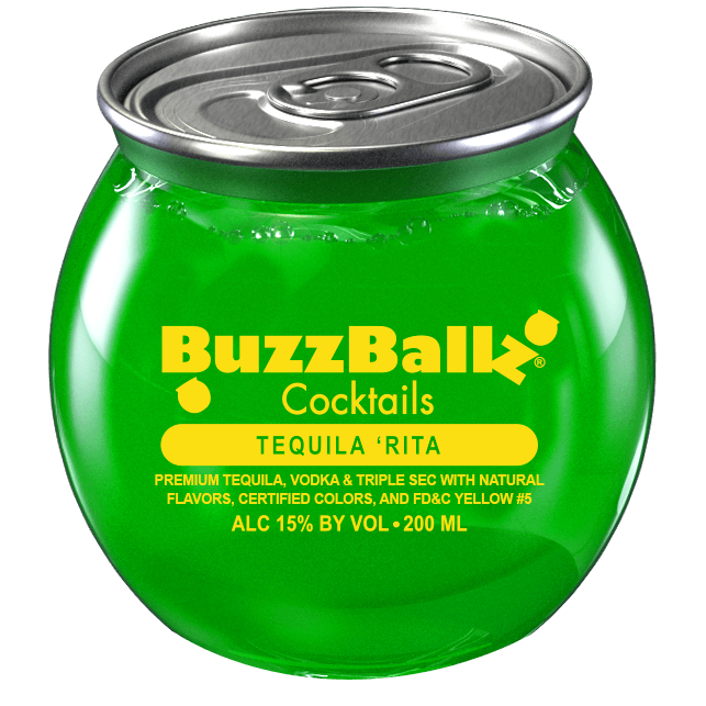 Image of BuzzBalls 15% ABV Tequila Rita ready to drink cocktail.